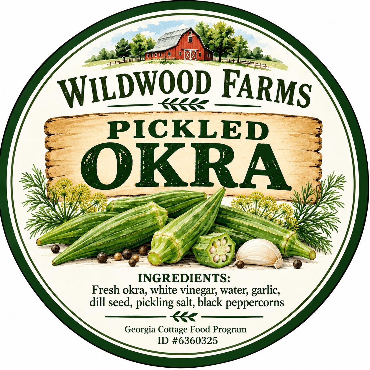 Pickled okra round label